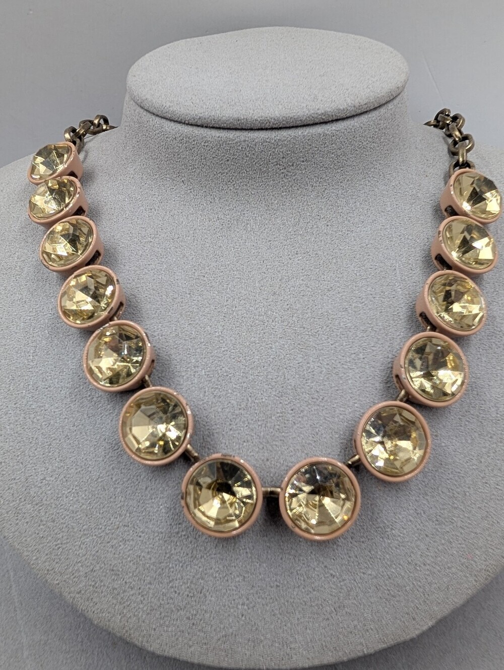 J.Crew Brûlée Crystal Statement Necklace Champagne Peach Gold Tone | 0825